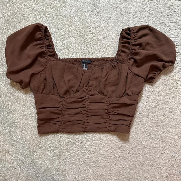 Forever 21 Women's Brown puff sleeve crop top - Medium - Picture 1 of 3